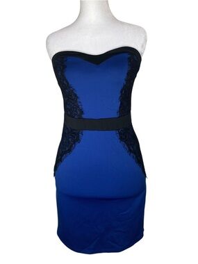 Wet Seal Royal Blue and Black Lace Strapless Mini Dress